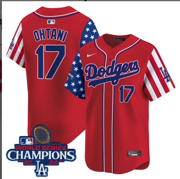 Men MLB Los Angeles Dodgers #17 Ohtani American Style red 2024 World Series Champions  Limited Jersey